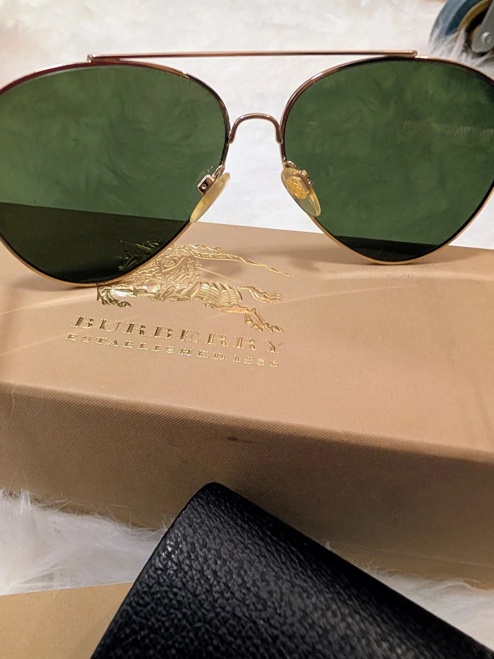 Burberry Gold Frame Black Lens Aviator Sunglasses with Black Case